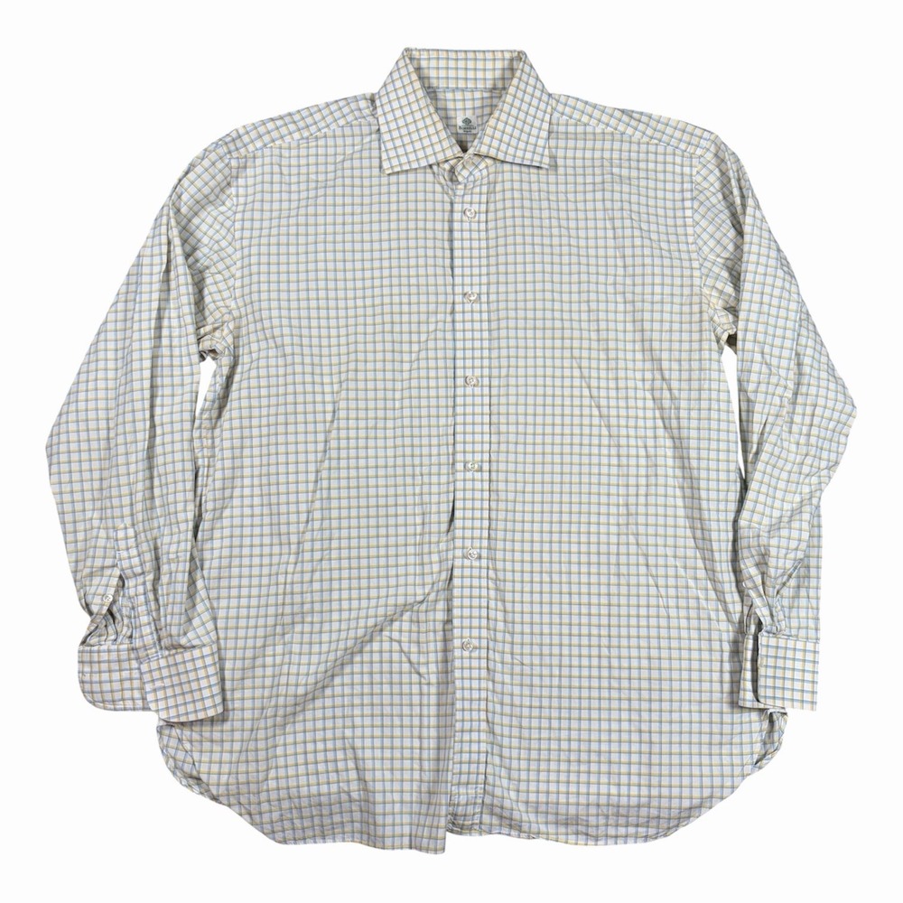 Luigi Borrelli Napoli Dress Shirt 17-43 Gingham Check Cotton Italy Royal